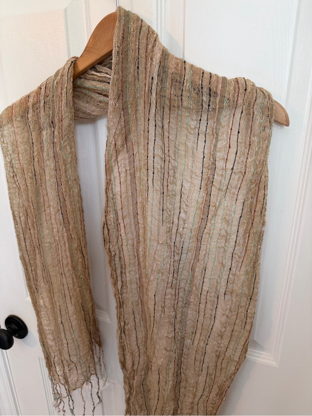Neutral Textured Fall Scarf with Threaded Color